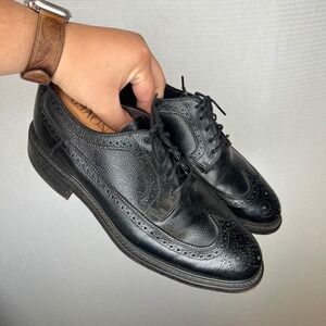 Hanover Mens Black Pebbled Leather Wingtip Blucher Dress Shoes 8 C/E USA